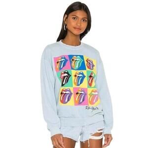 NWT Madeworn Rolling Stones 89 Multi Tongue Crew Pullover Sweatshirt XS Blue